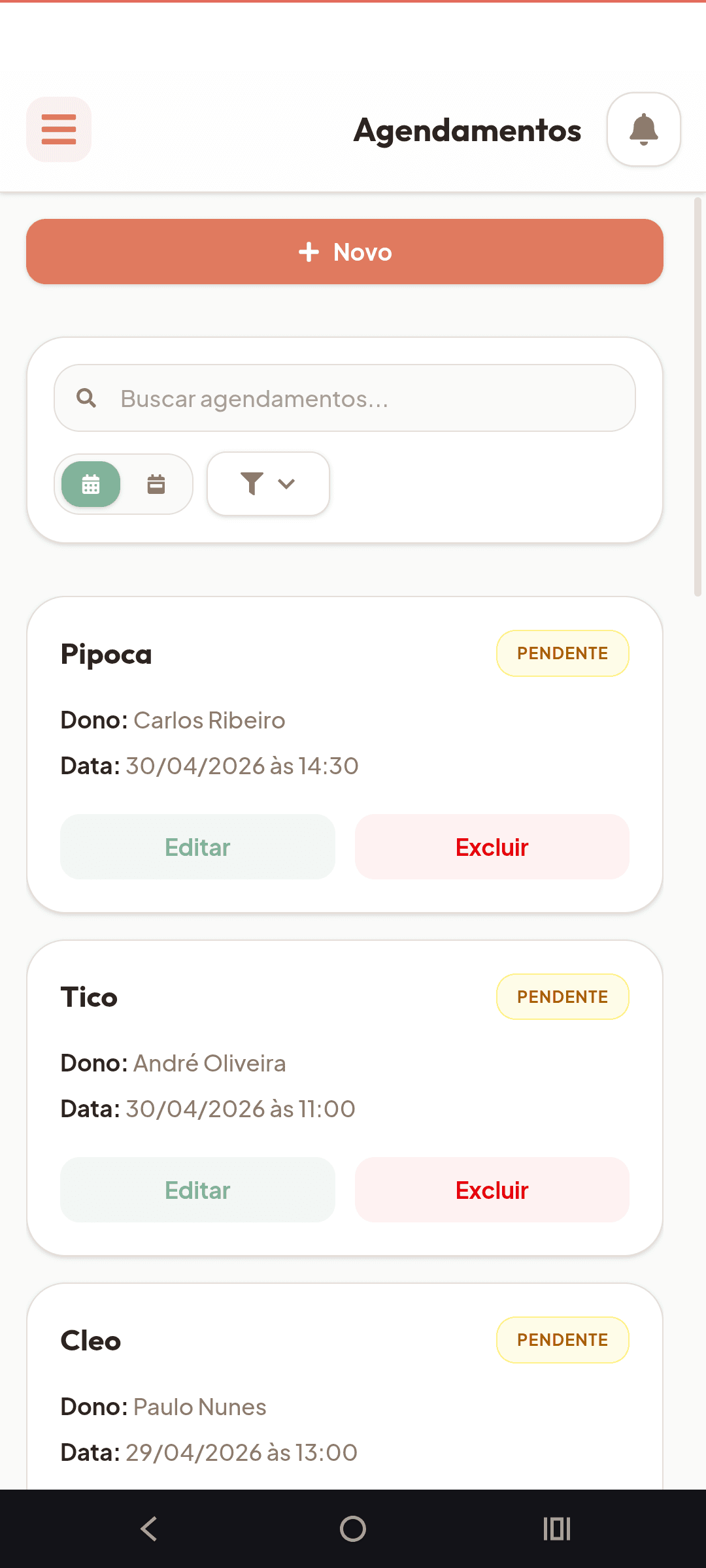Appointments on a phone