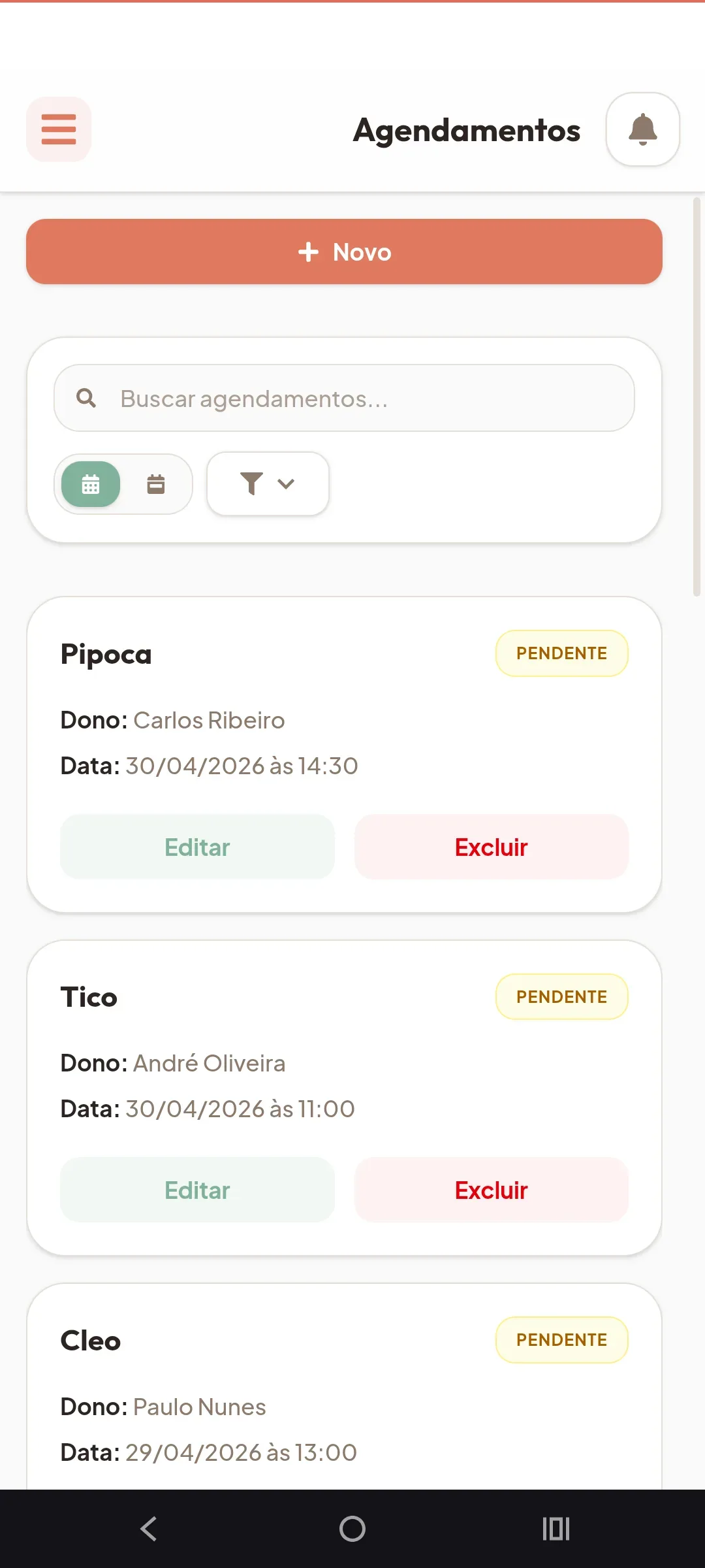 Petzara appointments on mobile